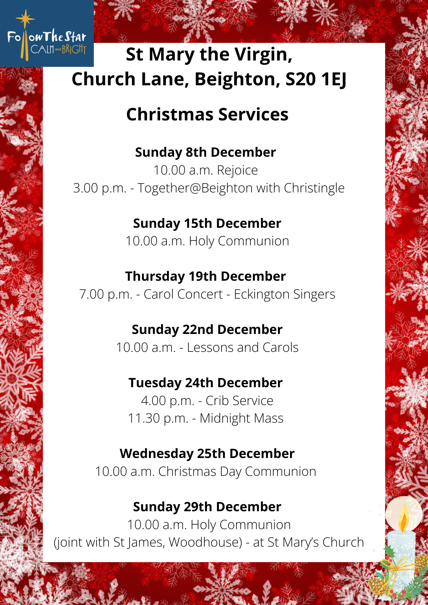 Christmas services poster (St Mary's Church Beighton)