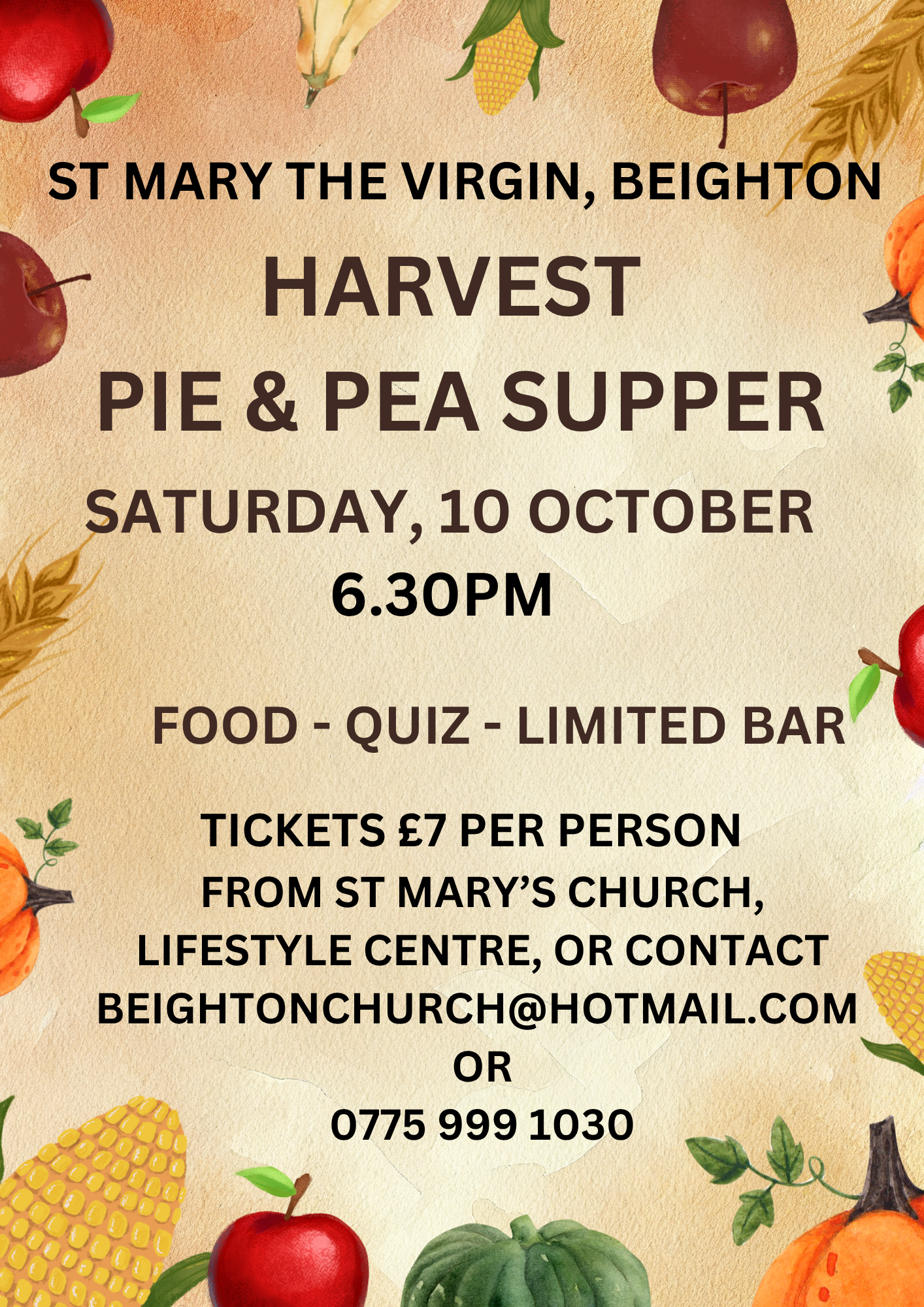 Harvest Supper flyer (Tickets sold out)